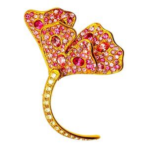 Kenneth Jay Lane Original Sample Pink Peony Crystal Blossom Brooch, Gold Plated
